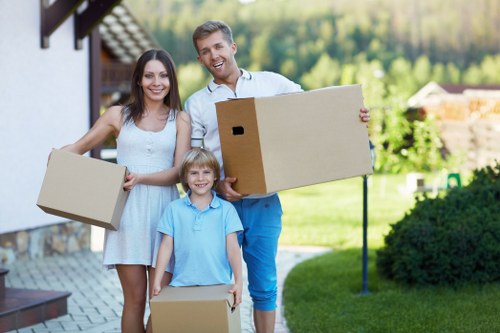 Packed boxes and furniture ready for a home move in Tobelgium