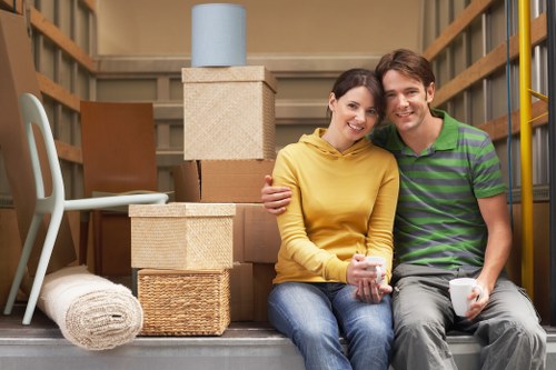 Office relocation logistics with desks and equipment packed safely