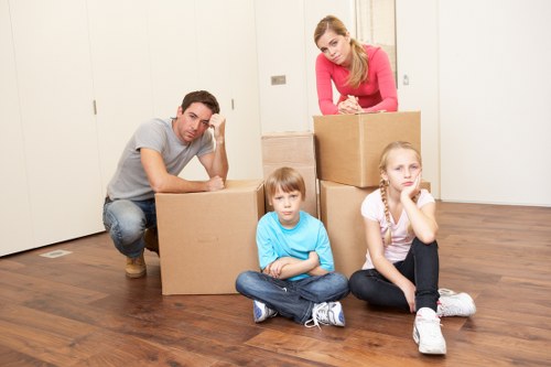 Boxes and furniture loaded into a removal van for transport